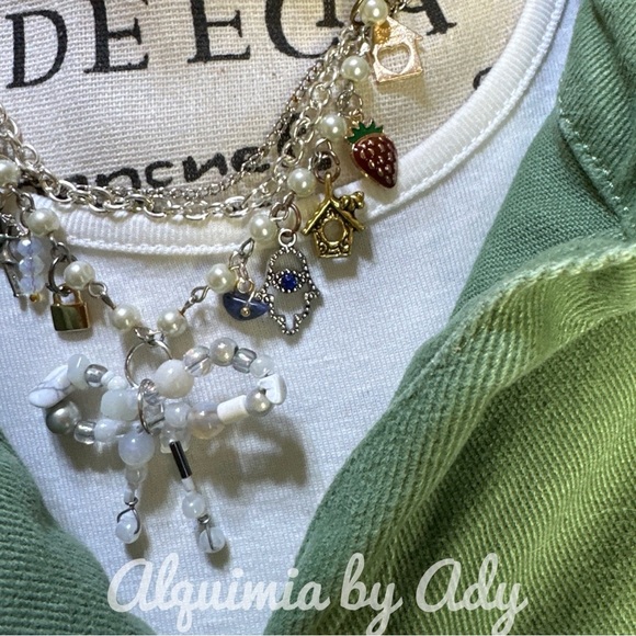 Maximalist layered pearls lapis coral opal stateme handmade necklace - Picture 3 of 10